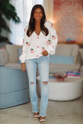 Upgraded Cozy Cardigan Sweater - White and Pink Layered Hem Detailing Flowy Tunic