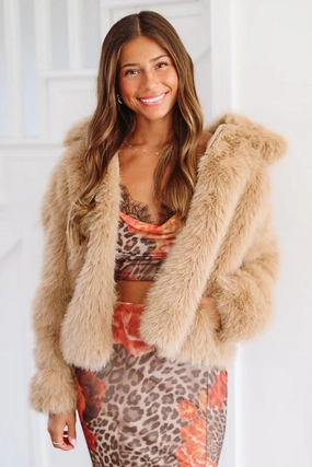 Upper Eastsider Cropped Jacket - Mocha Basic Tee