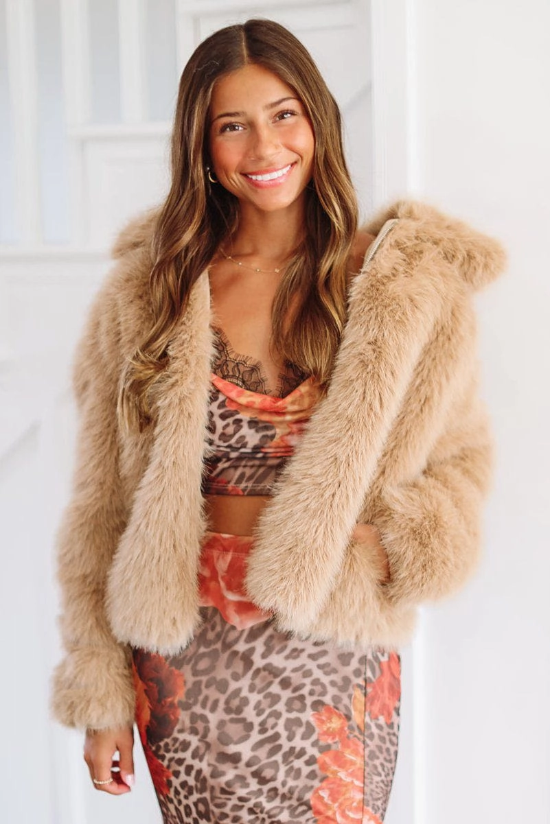 Upper Eastsider Cropped Jacket - Mocha Basic Tee