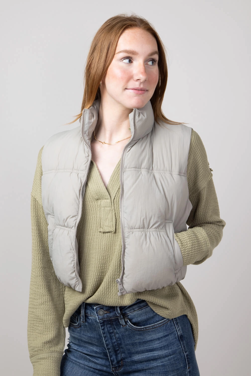 Urban Edge Love Tree Crinkle Puffer Vest for Women in Grey | 5128VH-GREY 360?? Visibility Articulated Knees