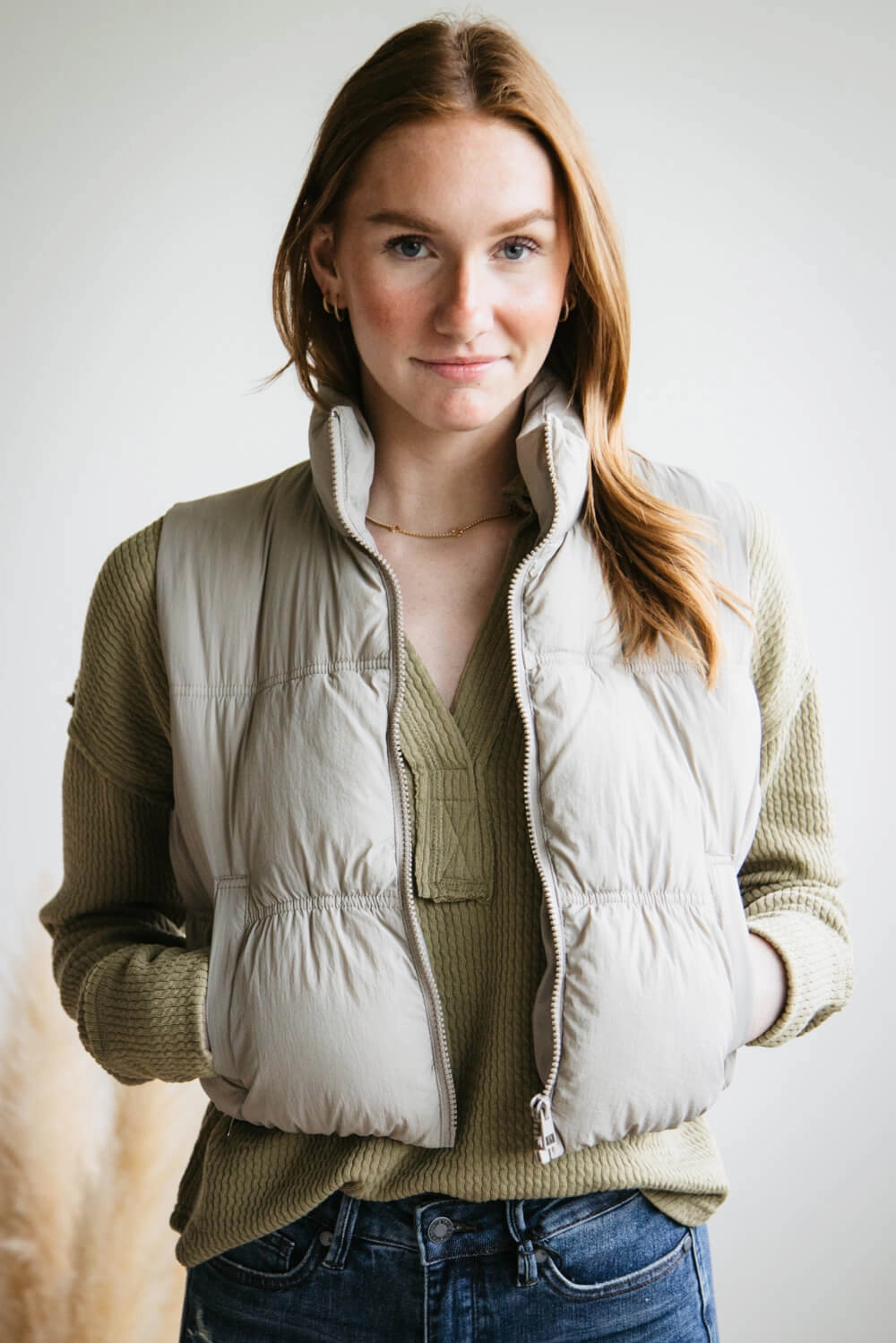 Adjustable Hemline Urban Edge Love Tree Crinkle Puffer Vest for Women in Grey | 5128VH-GREY