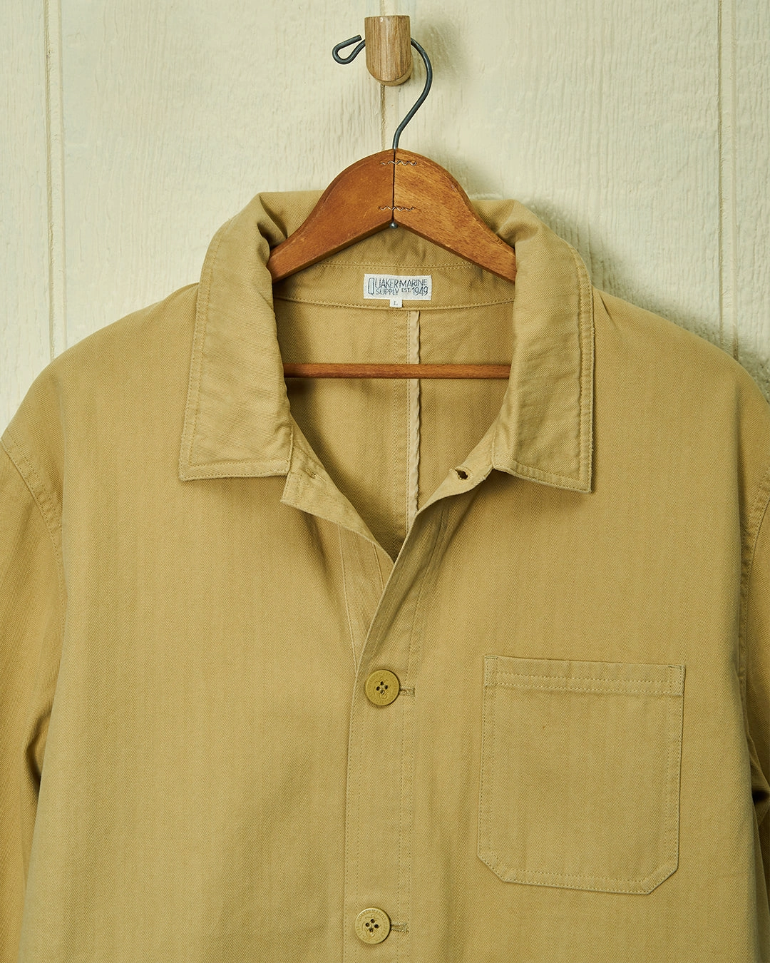 French Workman??s Jacket in Khaki Herringbone Day To Night
