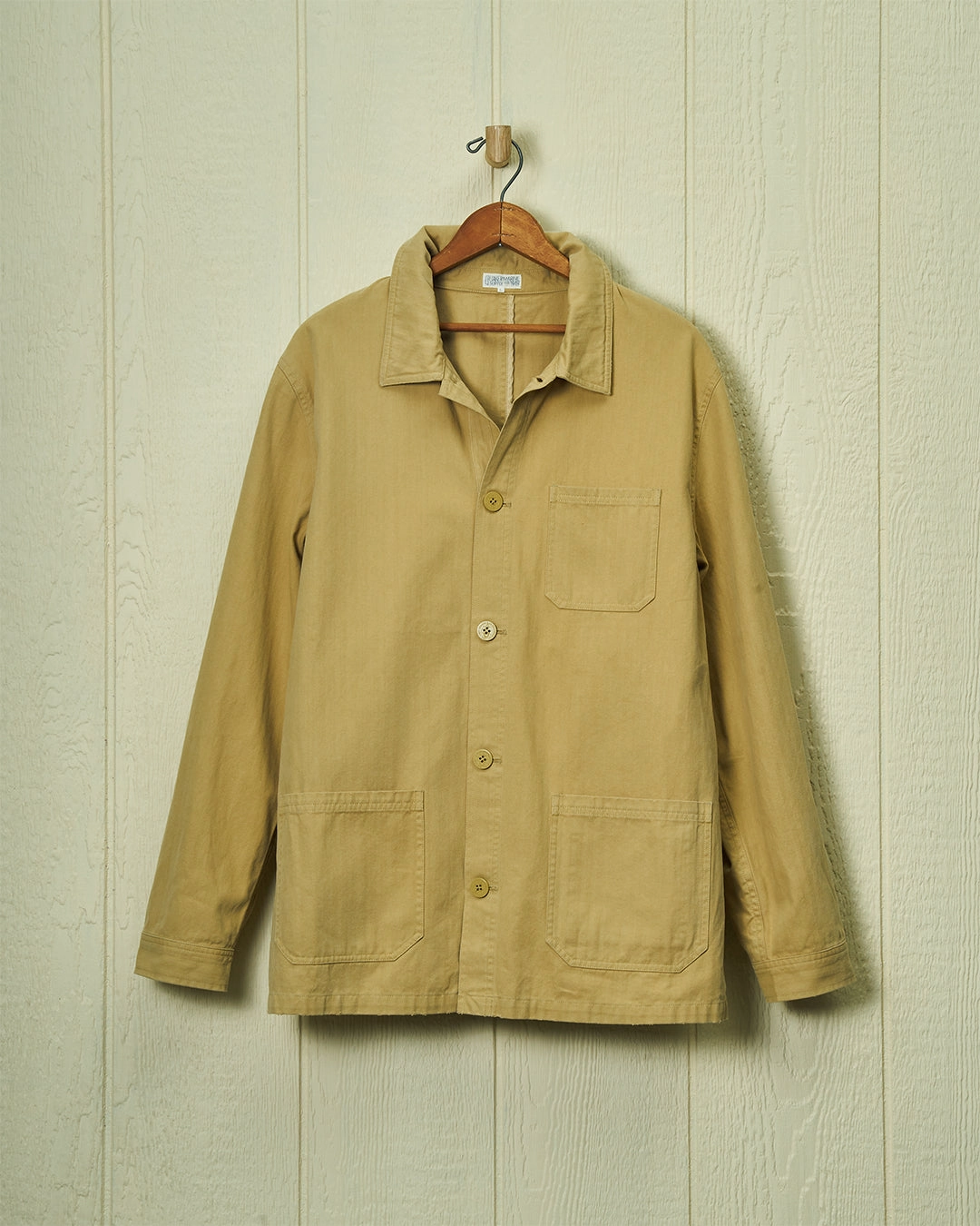 Packable design Style Staple French Workman??s Jacket in Khaki Herringbone