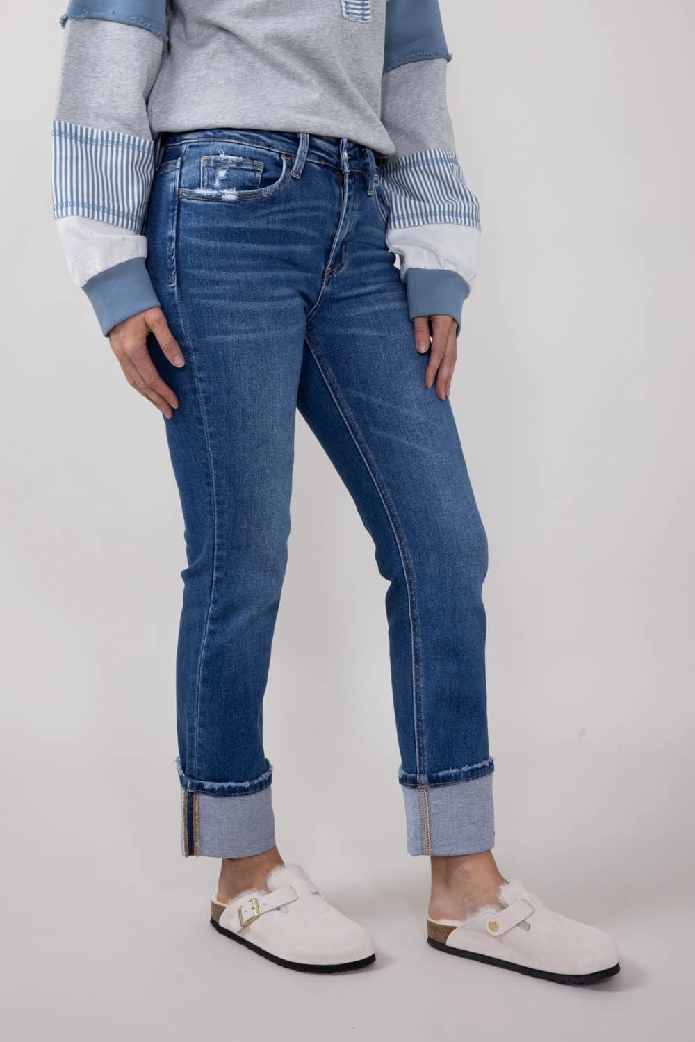 Vervet High Rise Cuffed Slim Straight Jeans for Women | T6590 Couple Look Lightweight