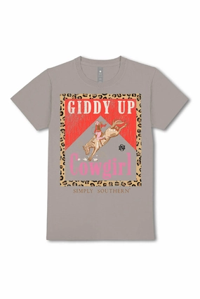 Reinforced Hemline Daily Trend Simply Southern Plus Size Giddy Up Cowgirl T-Shirt for Women in Grey | EXT-SS-COWGIRL-WSHSHDW