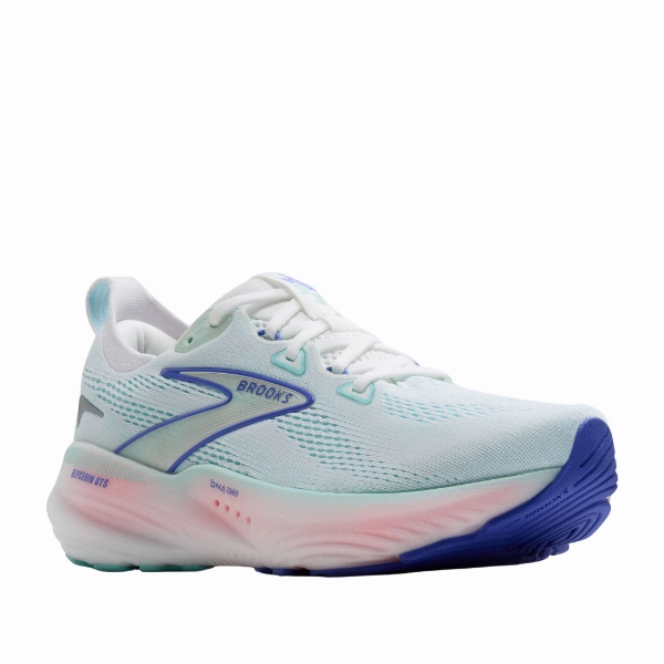 dark shoes running in a triathlon Brooks Women's Glycerin GTS 22 Wide White/Blue