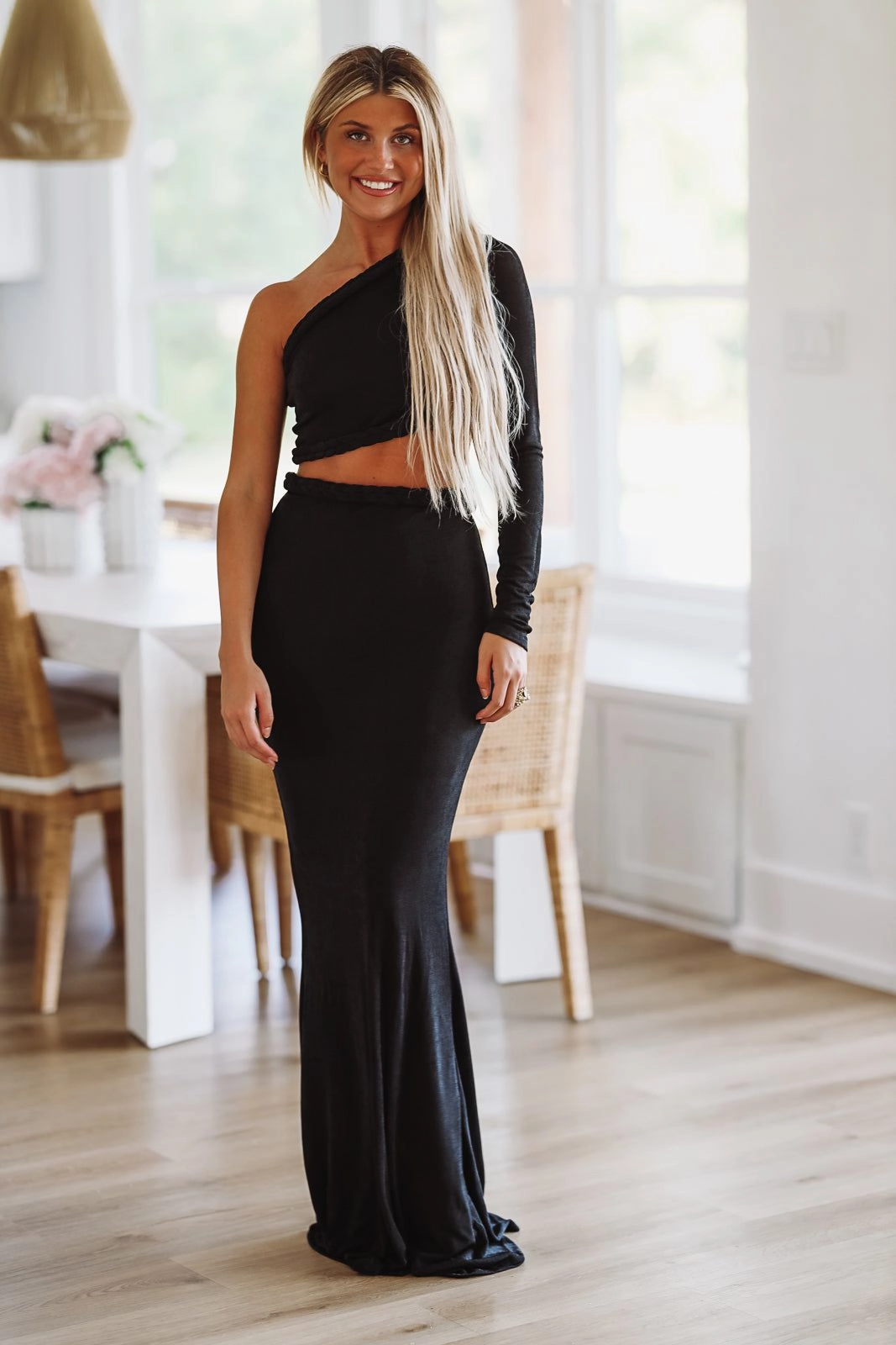 Cold Weather When in Cabo Two Piece Crop Top and Maxi Skirt Set - Black