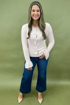 Ventilated Back Panel Trendy Cardigan Blush Bow Cardigan