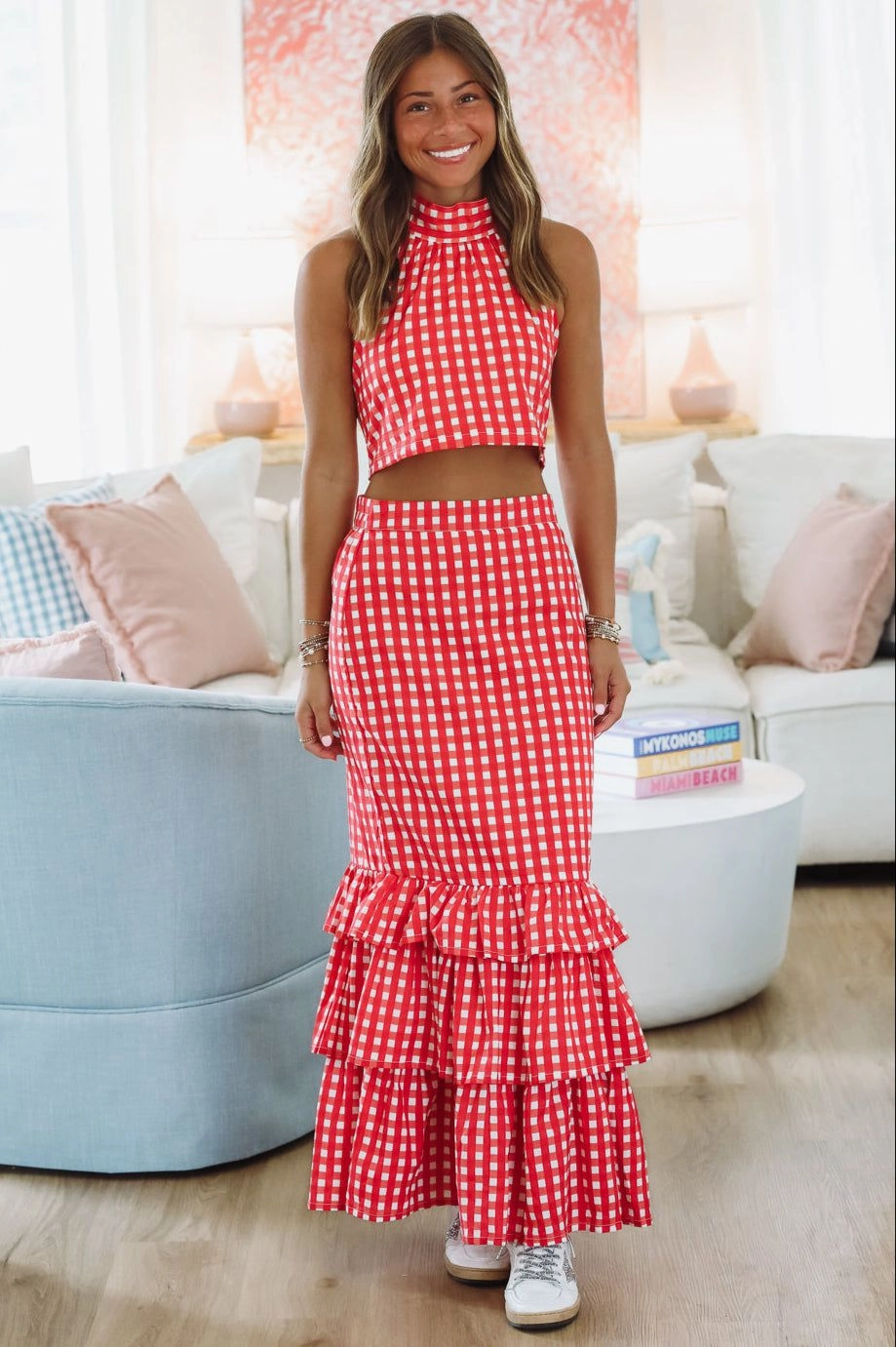 Fashion Week Ready urban scene Winning Play Top and Maxi Skirt Set - Red and White