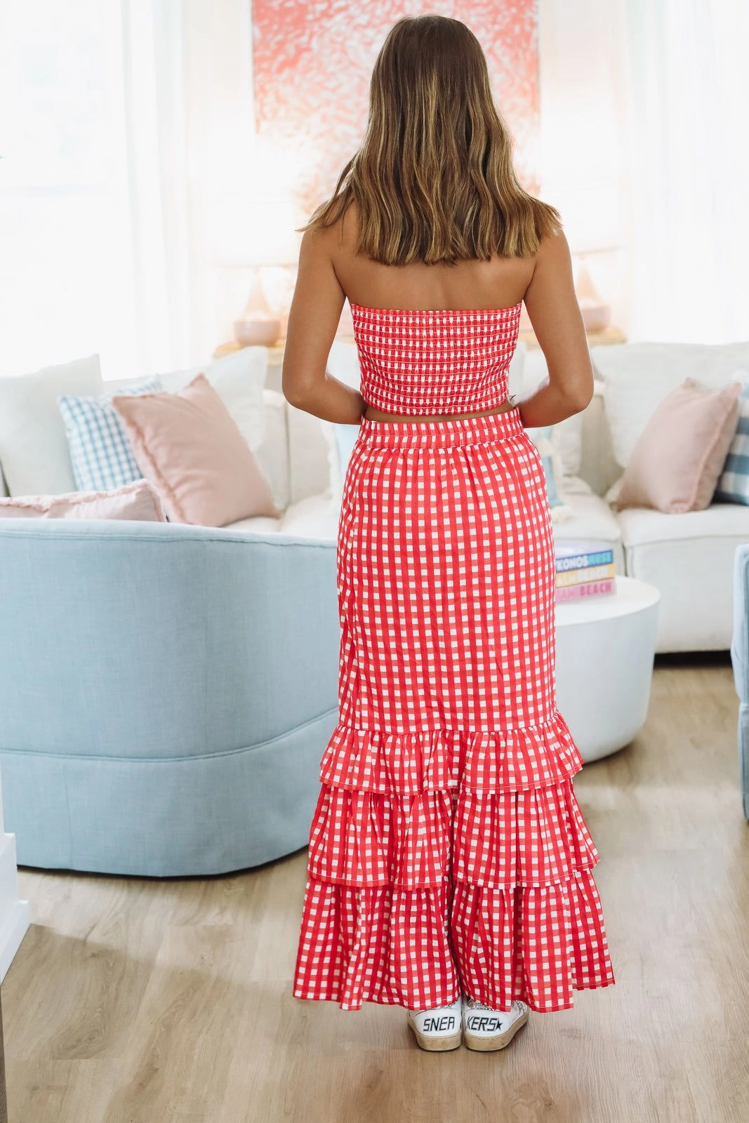 Winning Play Top and Maxi Skirt Set - Red and White Durable Weave