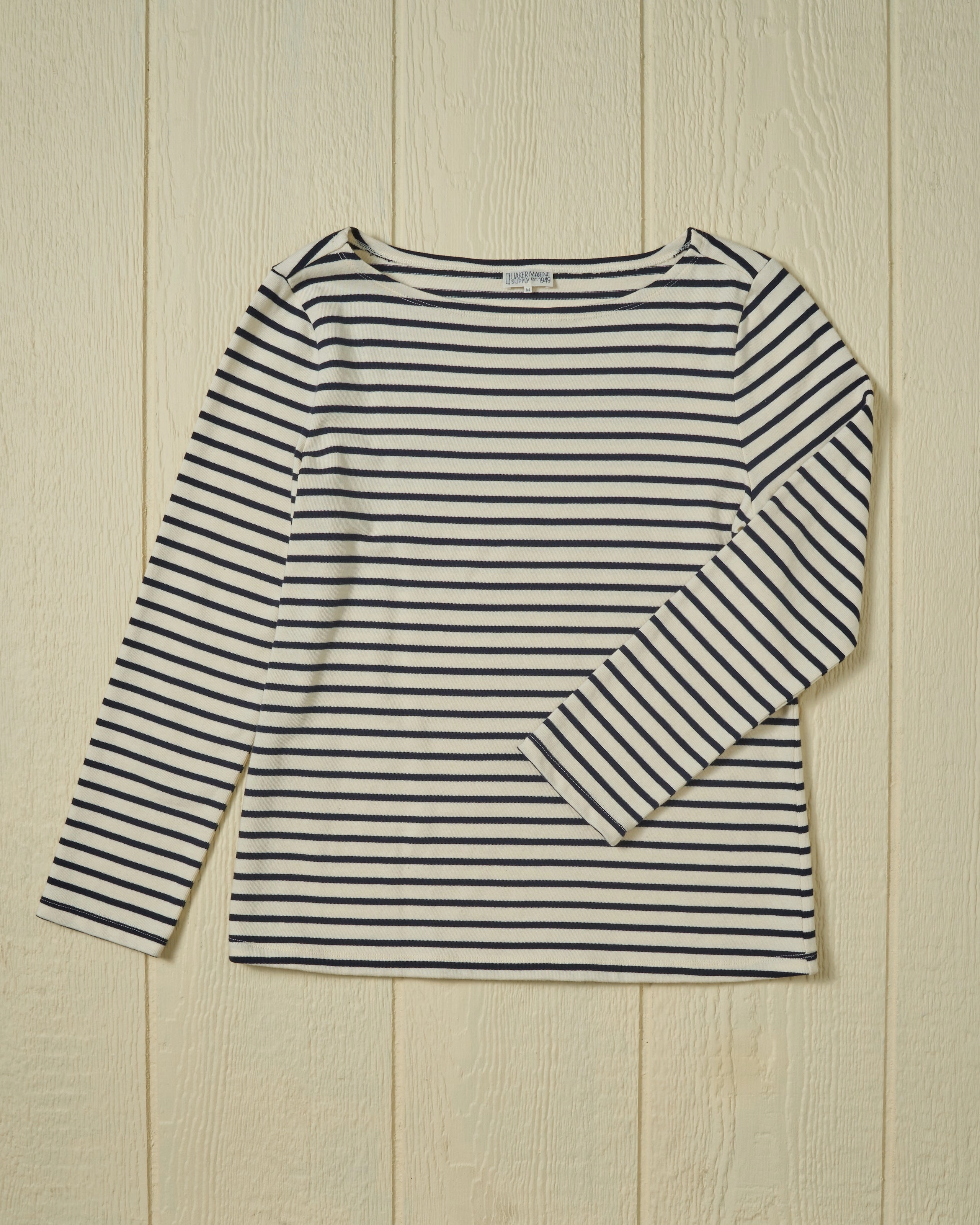Women??s Breton Stripe Boatneck Tee in Off White/Navy AbrasionResistant BreathableMeshInsert