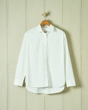 Women's Point Collar Blouse in White Cotton Tencel ButtonFront
