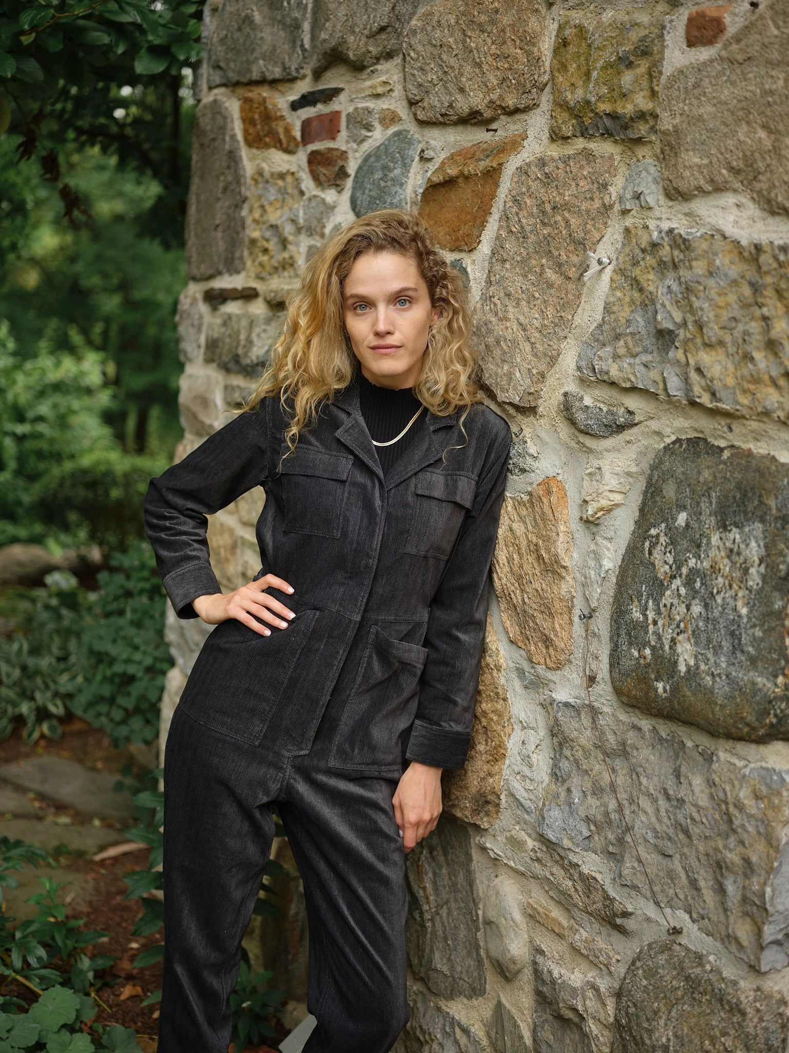 Winter Outerwear Women's Velvet Coveralls in Charcoal Herringbone