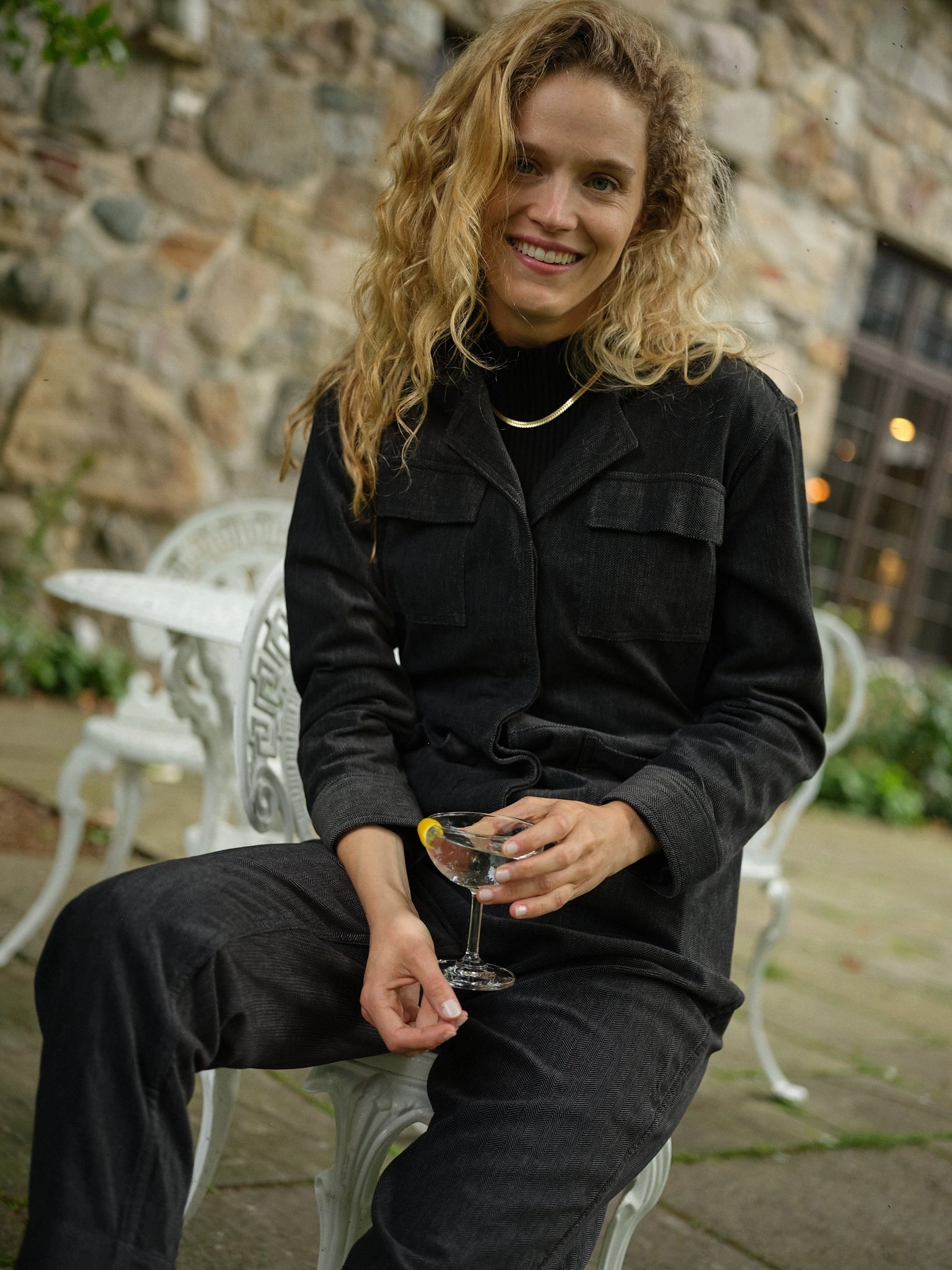 Women's Velvet Coveralls in Charcoal Herringbone Minimalist Pocket Layout