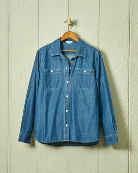 Recycled Polyester Material CompressionSupportWeave Women's Work Shirt in Denim