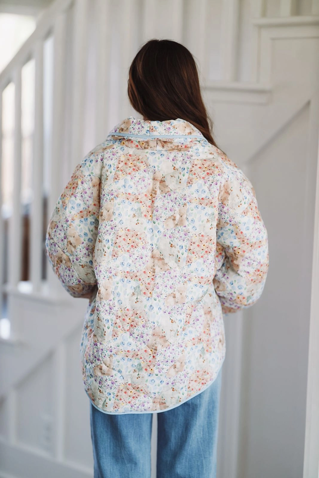 Denim Shirt FlexibleMobility Worth Celebrating Quilted Jacket - Peach and Blue