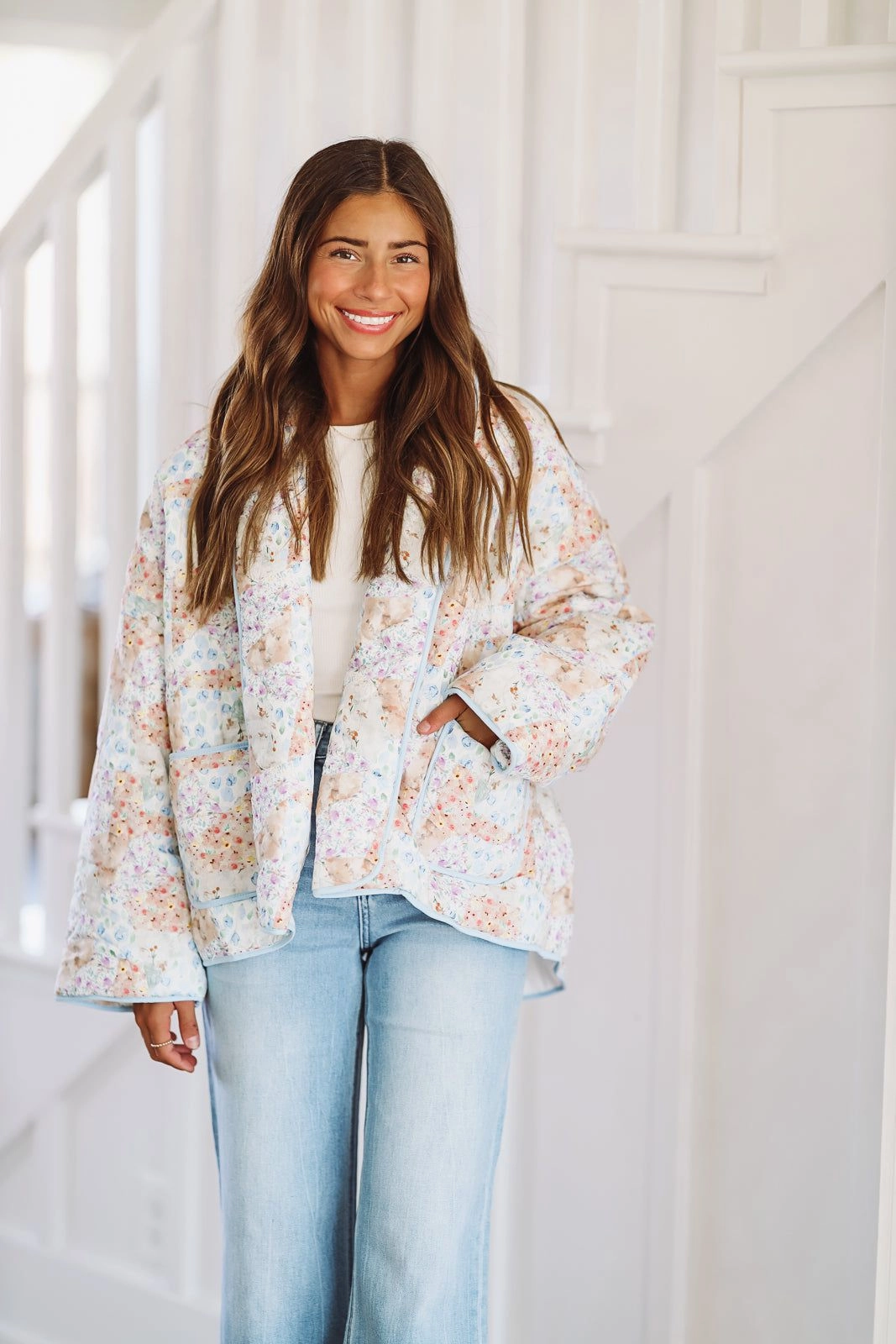 Worth Celebrating Quilted Jacket - Peach and Blue AllDaySoftness TailoredCut