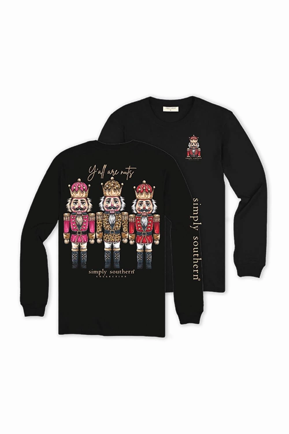 Light Style Simply Southern Y??all Are Nuts Long Sleeve T-Shirt for Women in Black | LS-NTCRCKR-BLK