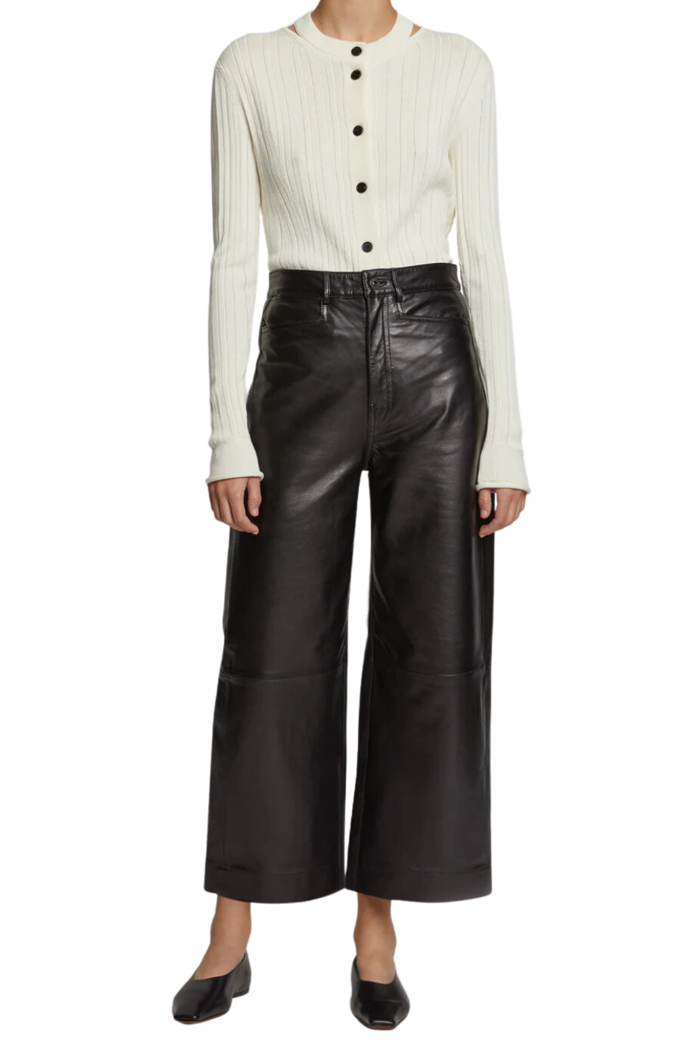 No Sagging Non Tapered Leg Leather Culotte Pants