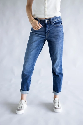 Office Wear Casual Judy Blue Mid Rise Cuffed Boyfriend Jeans for Women | 82368REG