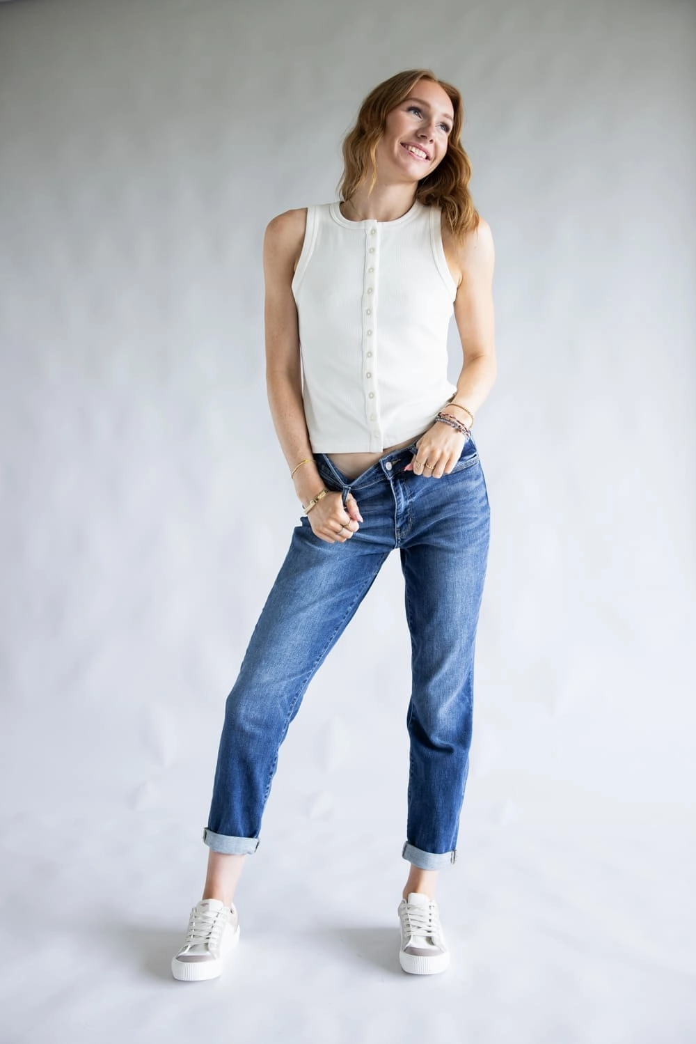 Judy Blue Mid Rise Cuffed Boyfriend Jeans for Women | 82368REG Chic Design Look Casual Vibe