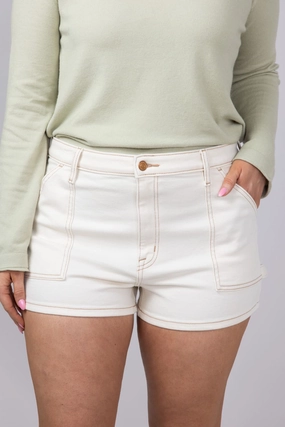 Ergonomic Panel Design Eunina Lulu Denim Shorts for Women in White | E0002380XT-ECRU