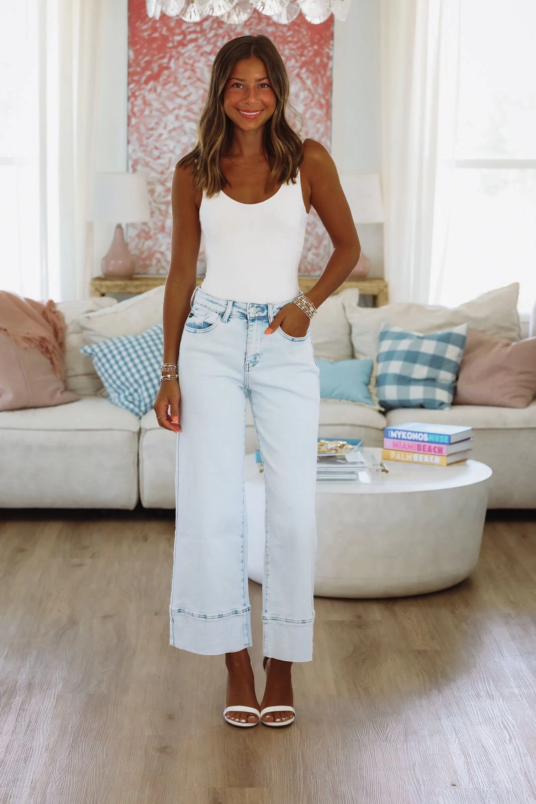 ZuZu High Rise Cropped Wide Leg Jeans - Light Denim Bamboo Derived Material