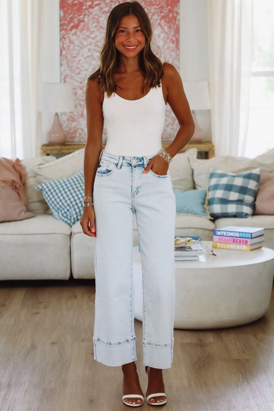 LightweightFabric TaglessLabel ZuZu High Rise Cropped Wide Leg Jeans - Light Denim